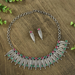 oxidised red green adjustable necklace set