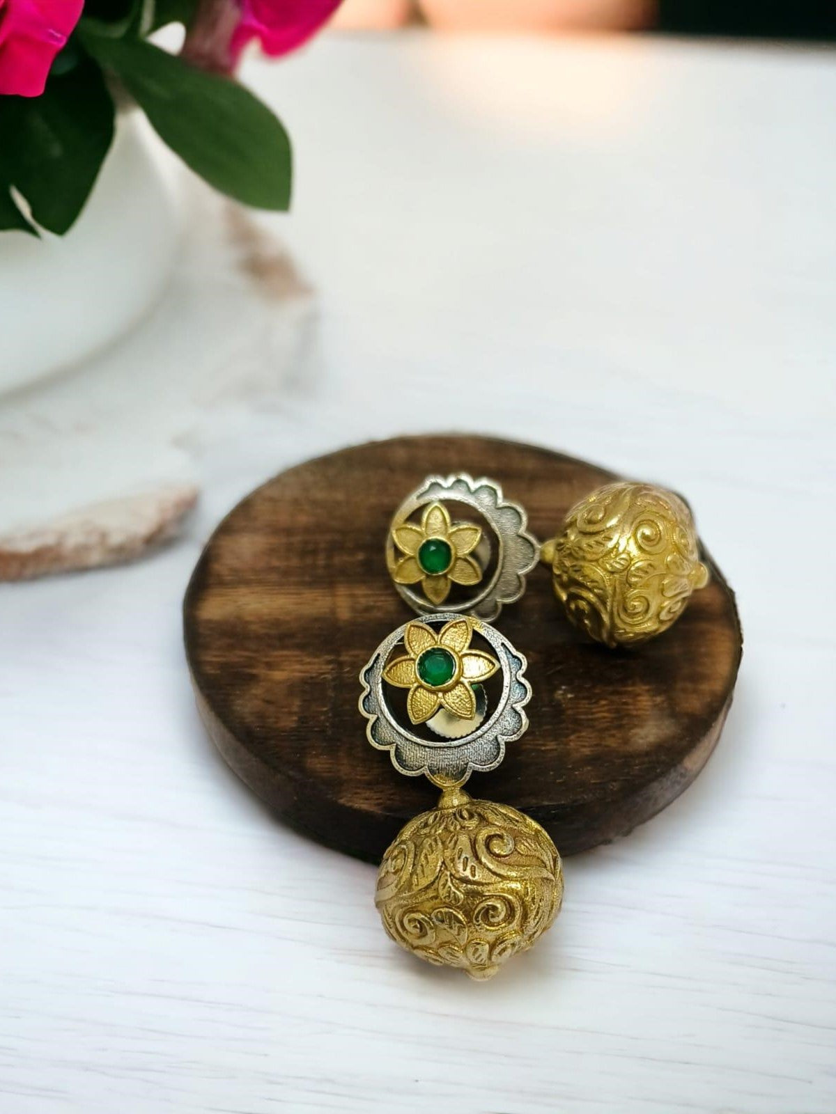 Brass Ball Oxidized Dangler Earrings | Sarichka