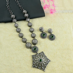Oxidized Brass 925 Silver Plated Necklace Set With Earrings
