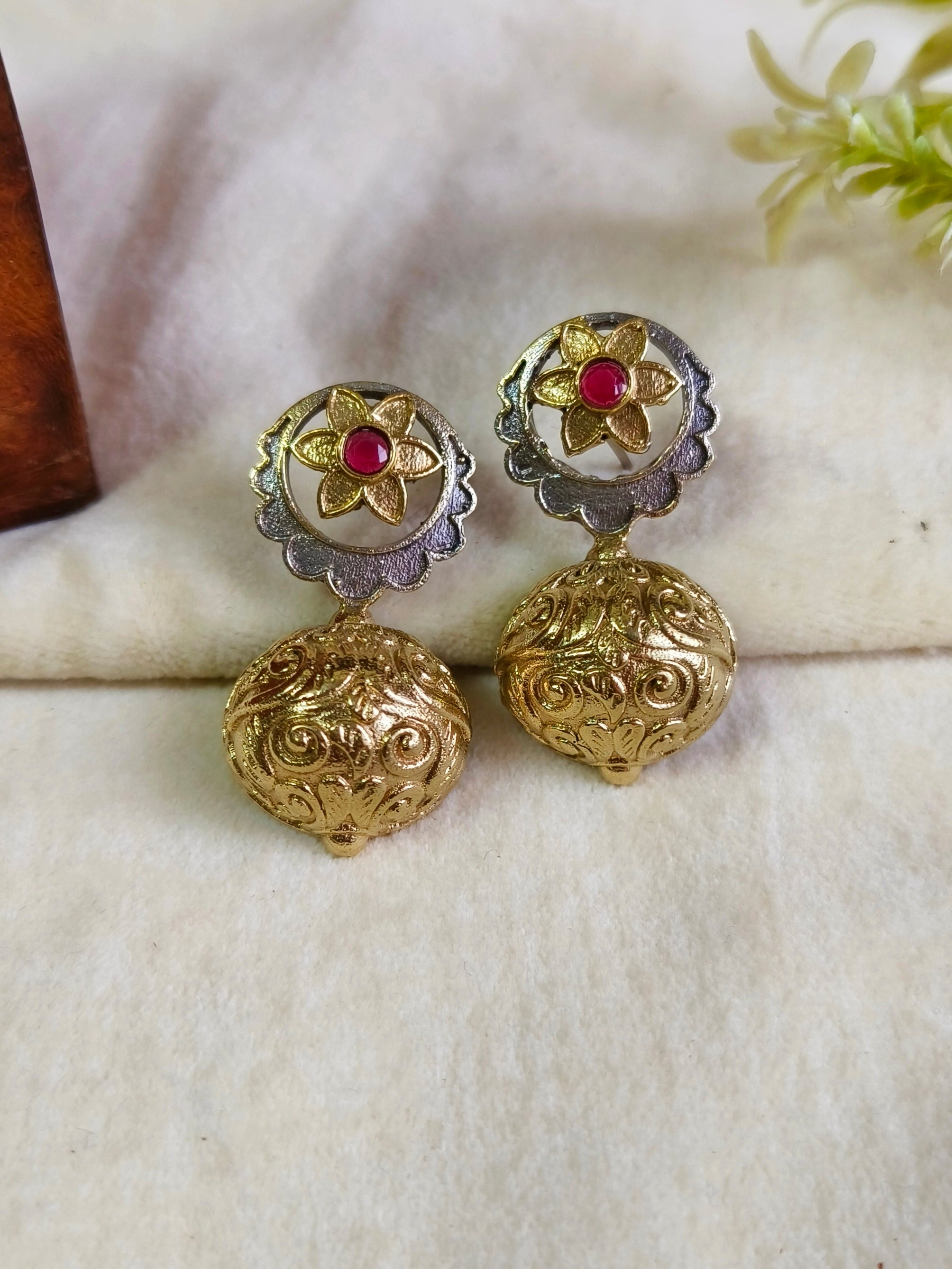 Brass Ball Oxidized Dangler Earrings | Sarichka