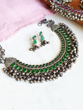 Traditional Silver Replica Oxidised Stones Necklace Set with Ghungroos | Sarichka