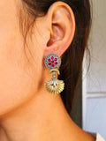 Dual-Tone Oxidized Silver Danglers with Floral Design | Sarichka