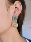 Dual-Tone Oxidized Silver Danglers with Floral Design | Sarichka