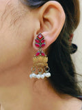 Oxidized Silver Plated Dual Tone Pearl Earrings | Sarichka