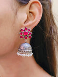 Stone Studded Oxidised Pearl Jhumka | Sarichka