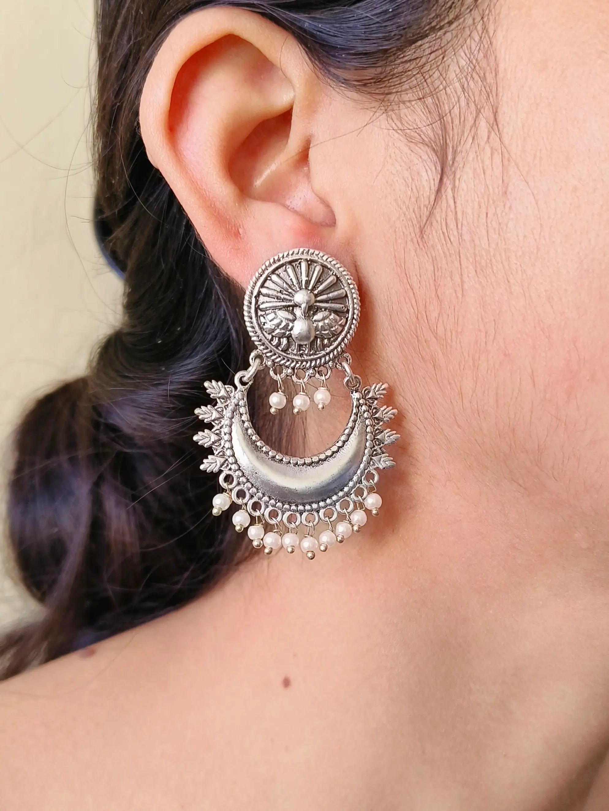 925 Silver Plated Chandbali Earrings with Timeless Elegance | Sarichka