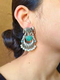 Broad Elephant Earrings with Monalisa Stone & Pearl Drops | Sarichka