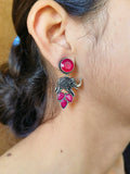 Brass Oxidised Elephant Dangler Earrings with Intricate Design | Sarichka