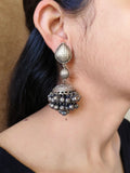 Exquisite 925 Silver-Plated Antique Double Jhumki Earrings for Elegance | Sarichka