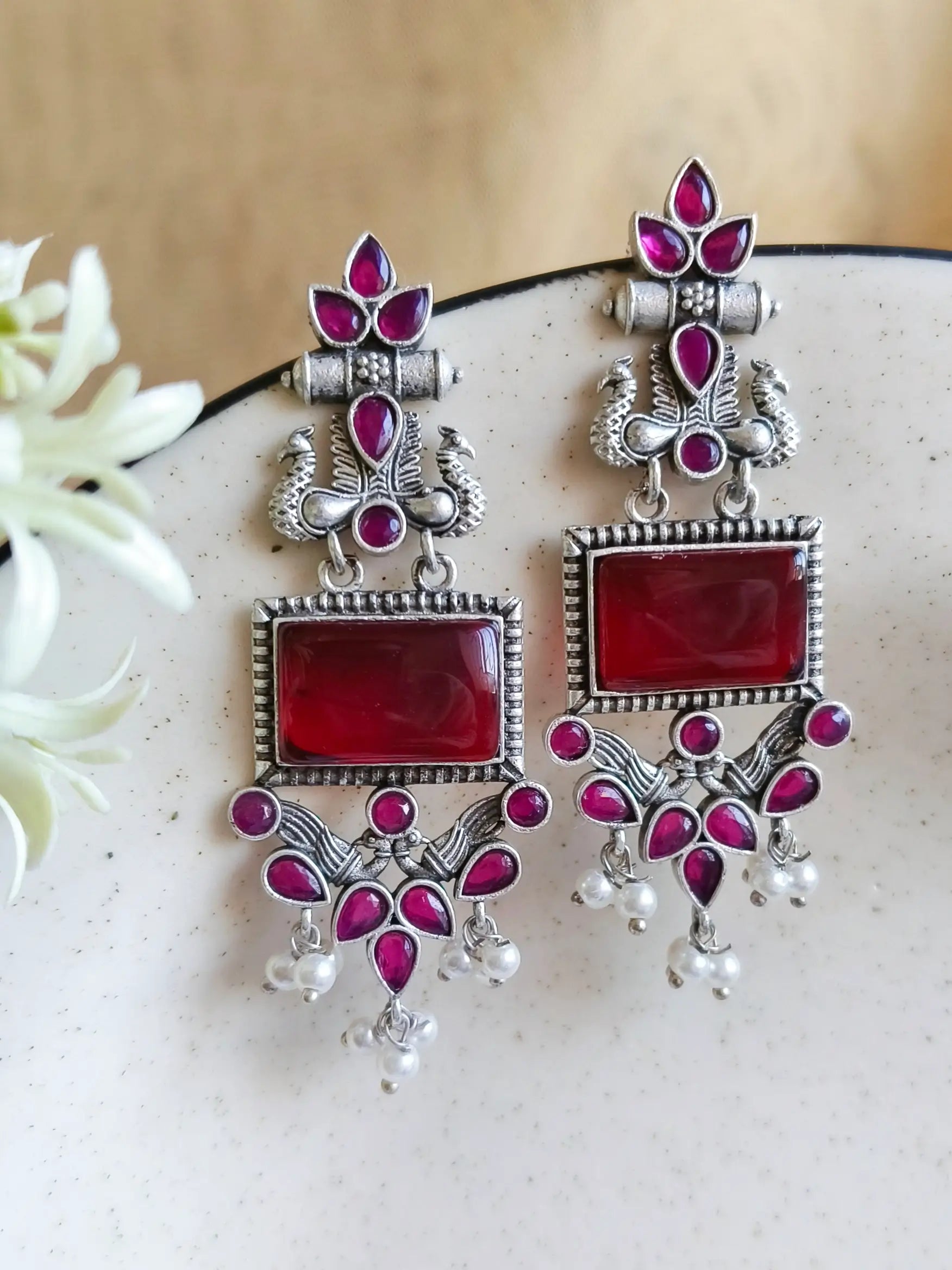 Silver Look-Alike Dangler Earrings for Elegant Ethnic Wear | Sarichka