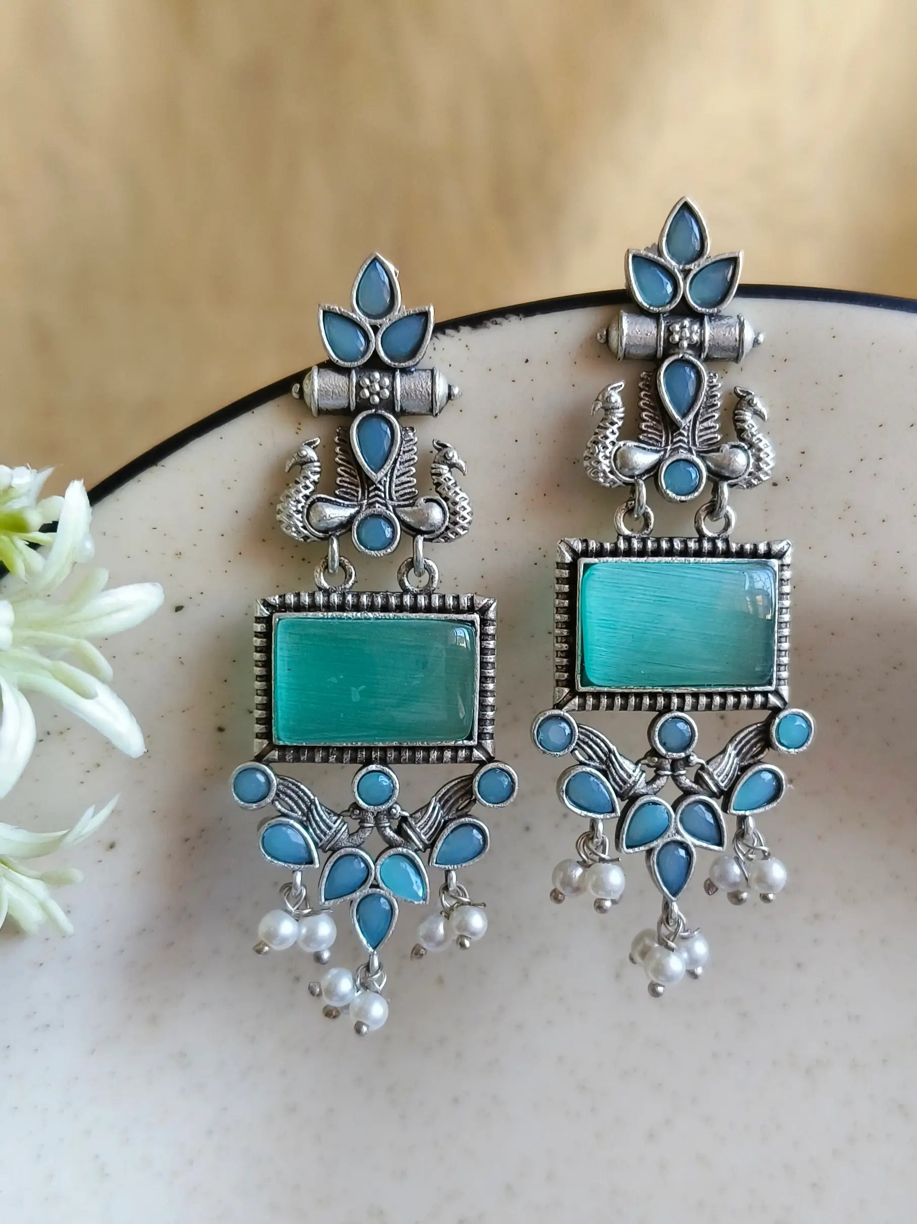 Silver Look-Alike Dangler Earrings for Elegant Ethnic Wear | Sarichka