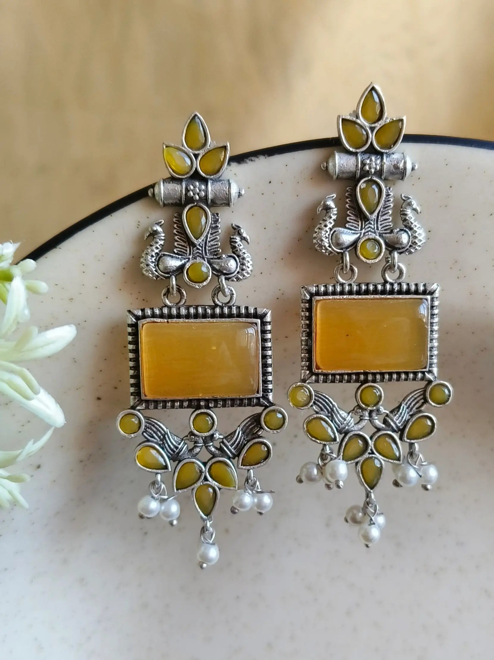 Silver Look-Alike Dangler Earrings for Elegant Ethnic Wear | Sarichka