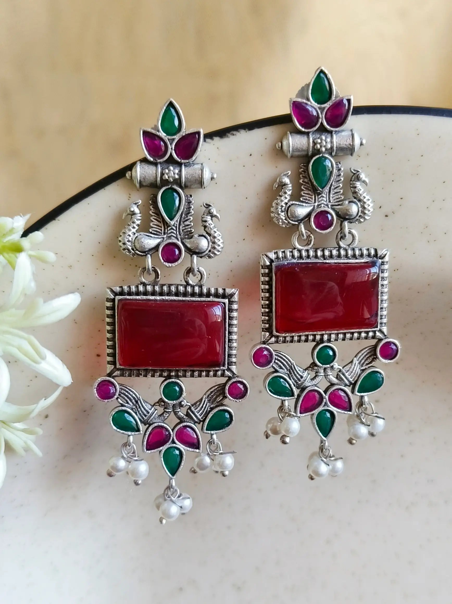 Silver Look-Alike Dangler Earrings for Elegant Ethnic Wear | Sarichka