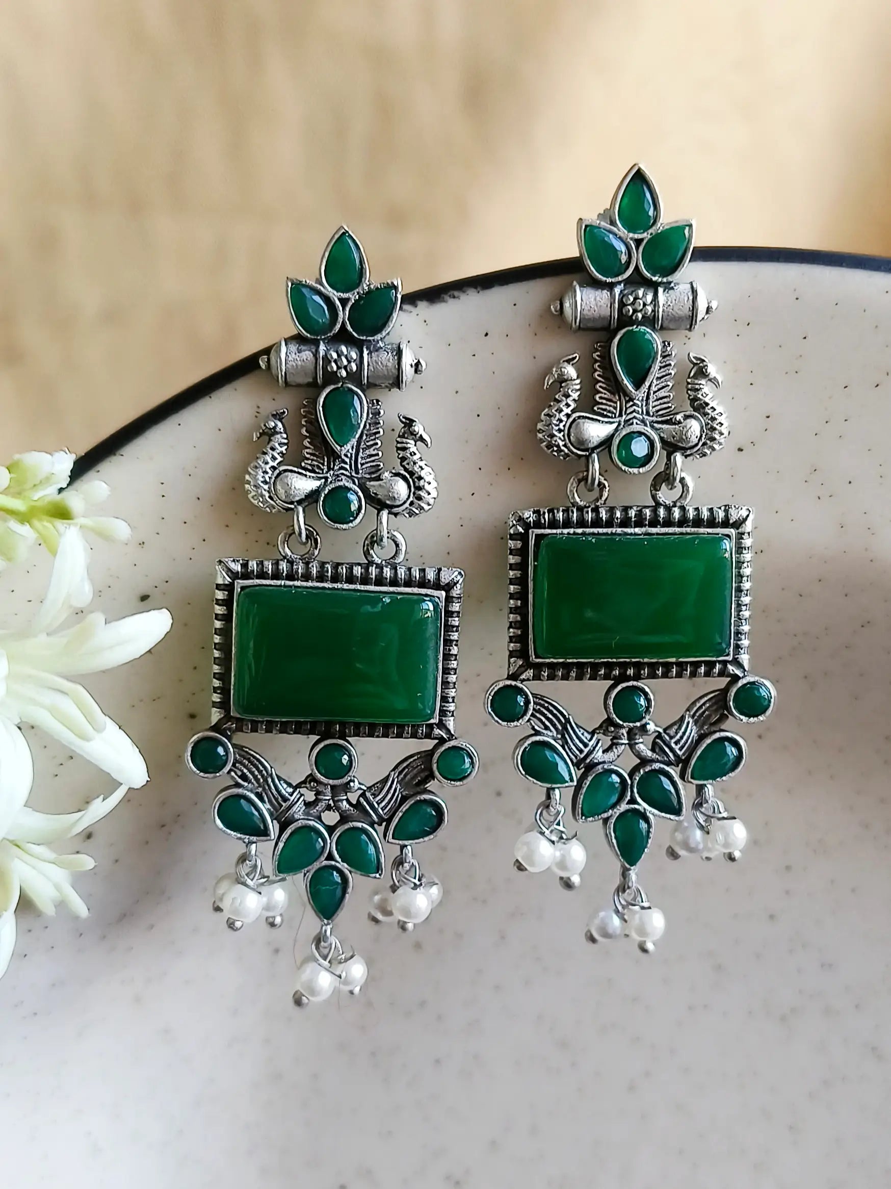 Silver Look-Alike Dangler Earrings for Elegant Ethnic Wear | Sarichka