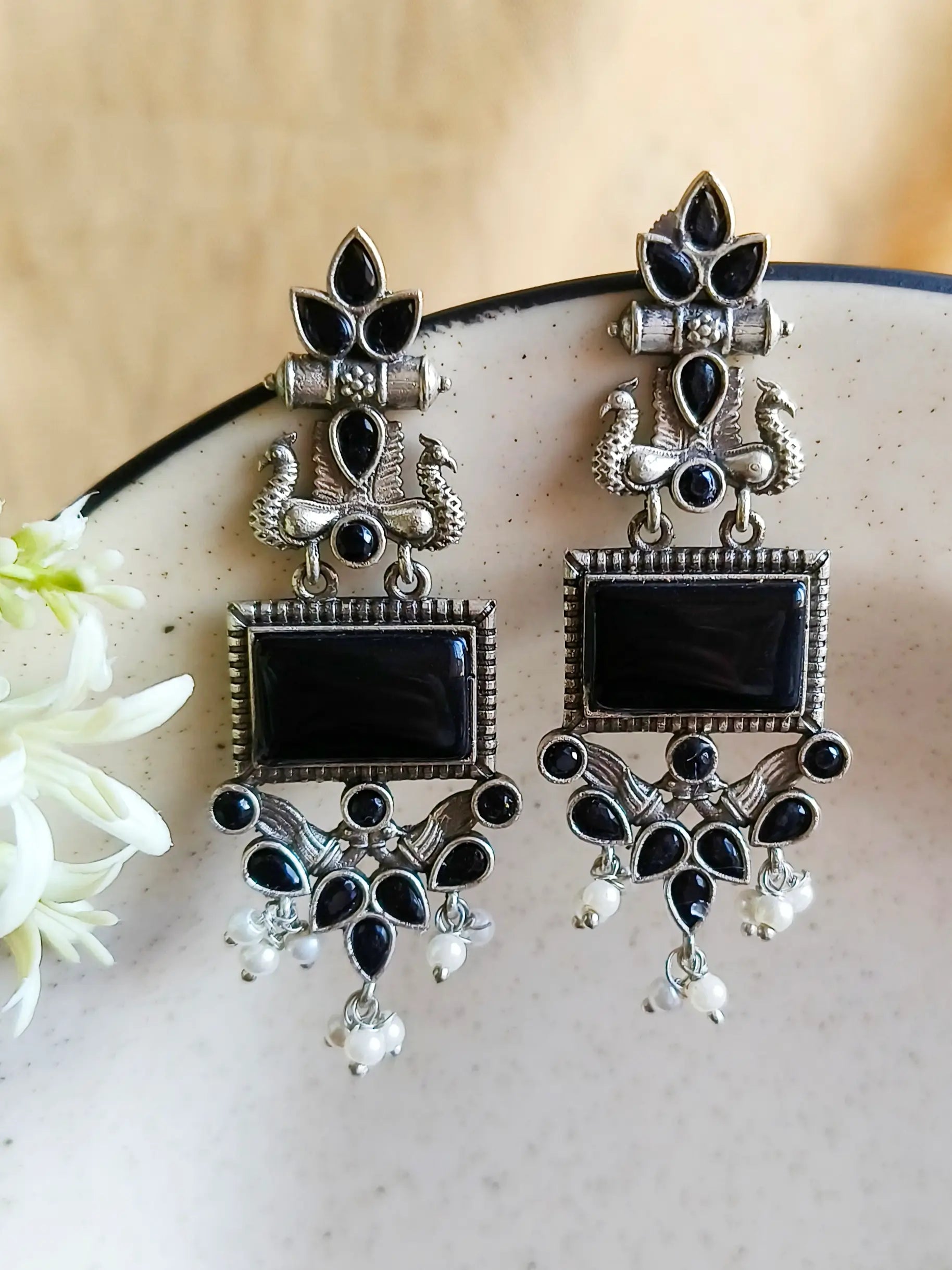 Silver Look-Alike Dangler Earrings for Elegant Ethnic Wear | Sarichka