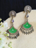 Hand-Painted Meenakari Oxidised Silver Dangler Earrings for Special Occasions | Sarichka