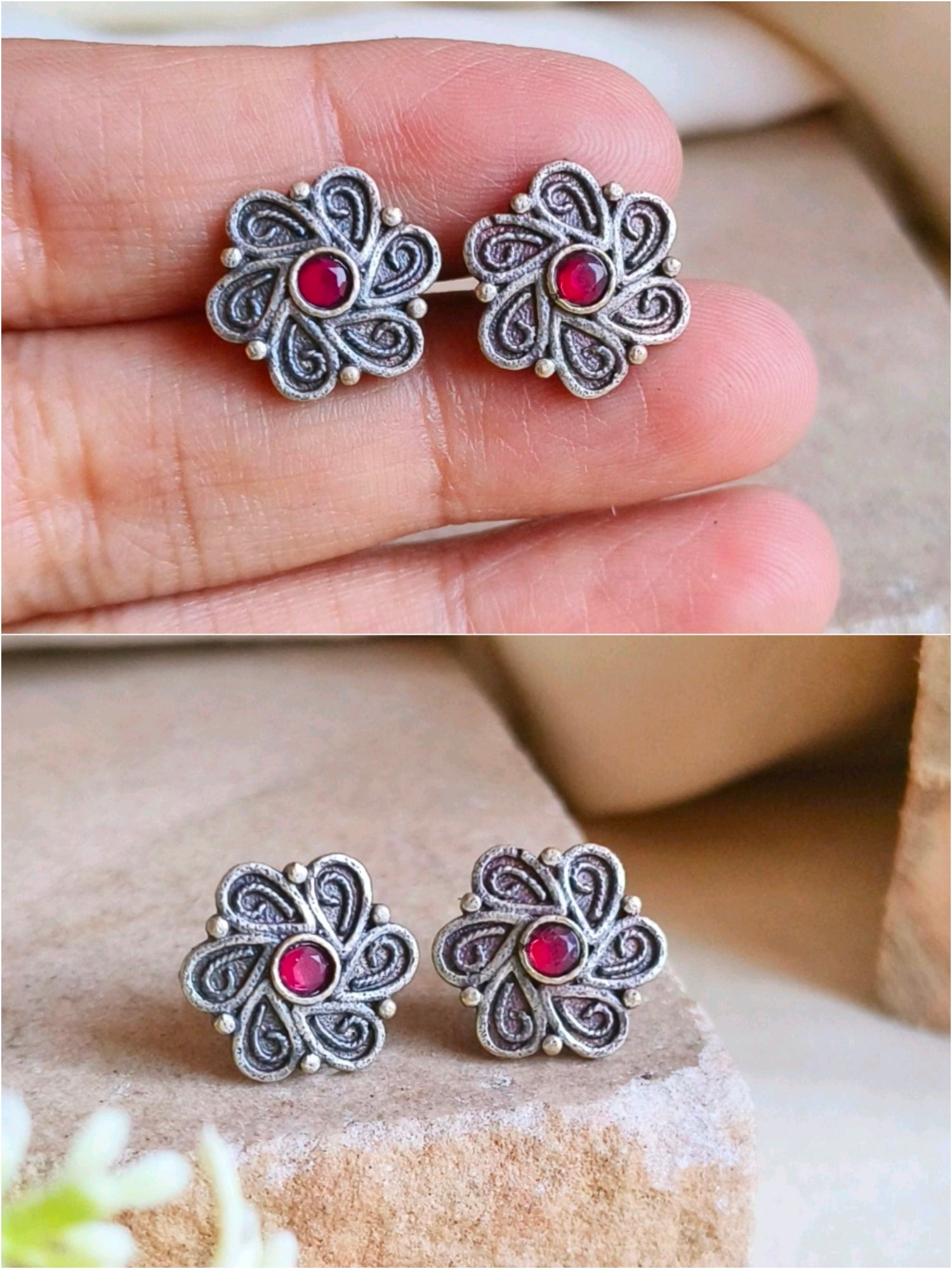 925 Silver-Plated Oxidised Tiny Studs Combo Set | Sarichka