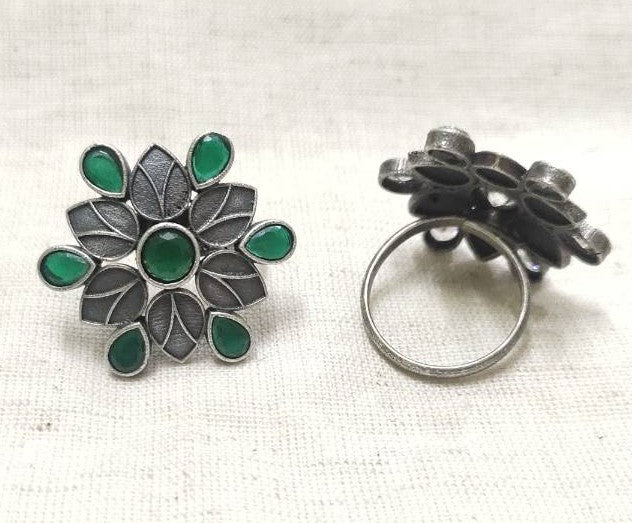 Oxidised Floral Navratri Statement Ring | Sarichka Fashion