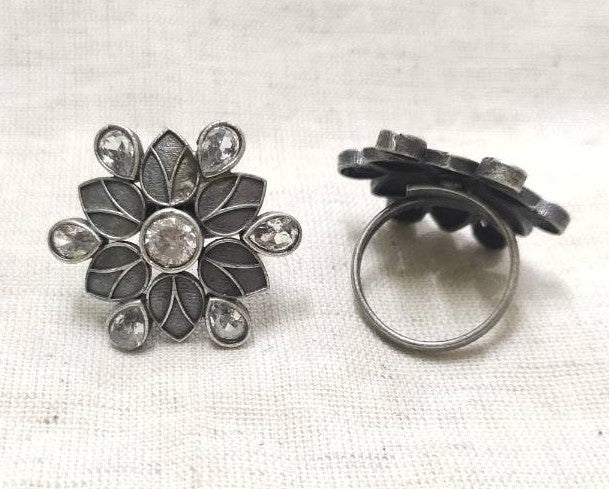 Oxidised Floral Navratri Statement Ring | Sarichka Fashion