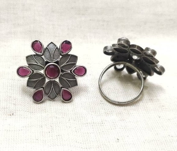 Oxidised Floral Navratri Statement Ring | Sarichka Fashion