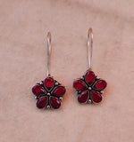 Oxidized Silver floral hook earrings with Stone