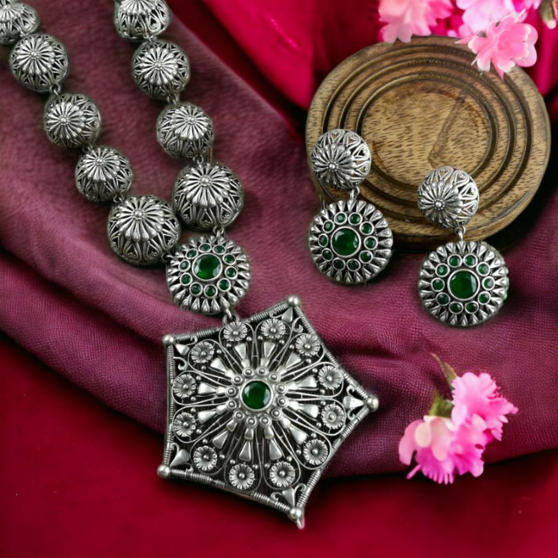 Elegant Silver Look Festive Long Necklace | Sarichka Fashion