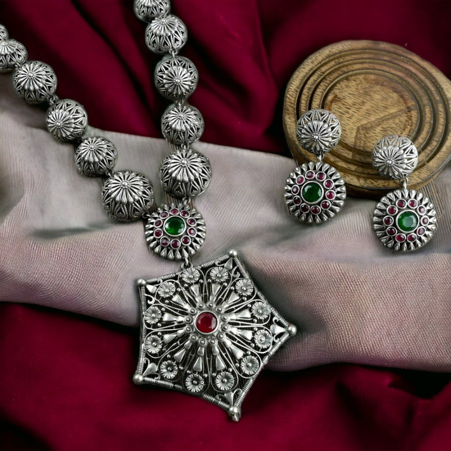 Elegant Silver Look Festive Long Necklace | Sarichka Fashion