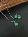 Silver Plated Teardrop Stone chain pendant Set
