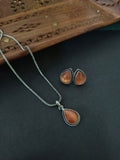 Silver Plated Teardrop Stone chain pendant Set