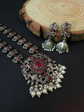Traditional Silver Replica Pearl Drop Necklace Set | Sarichka Fashion