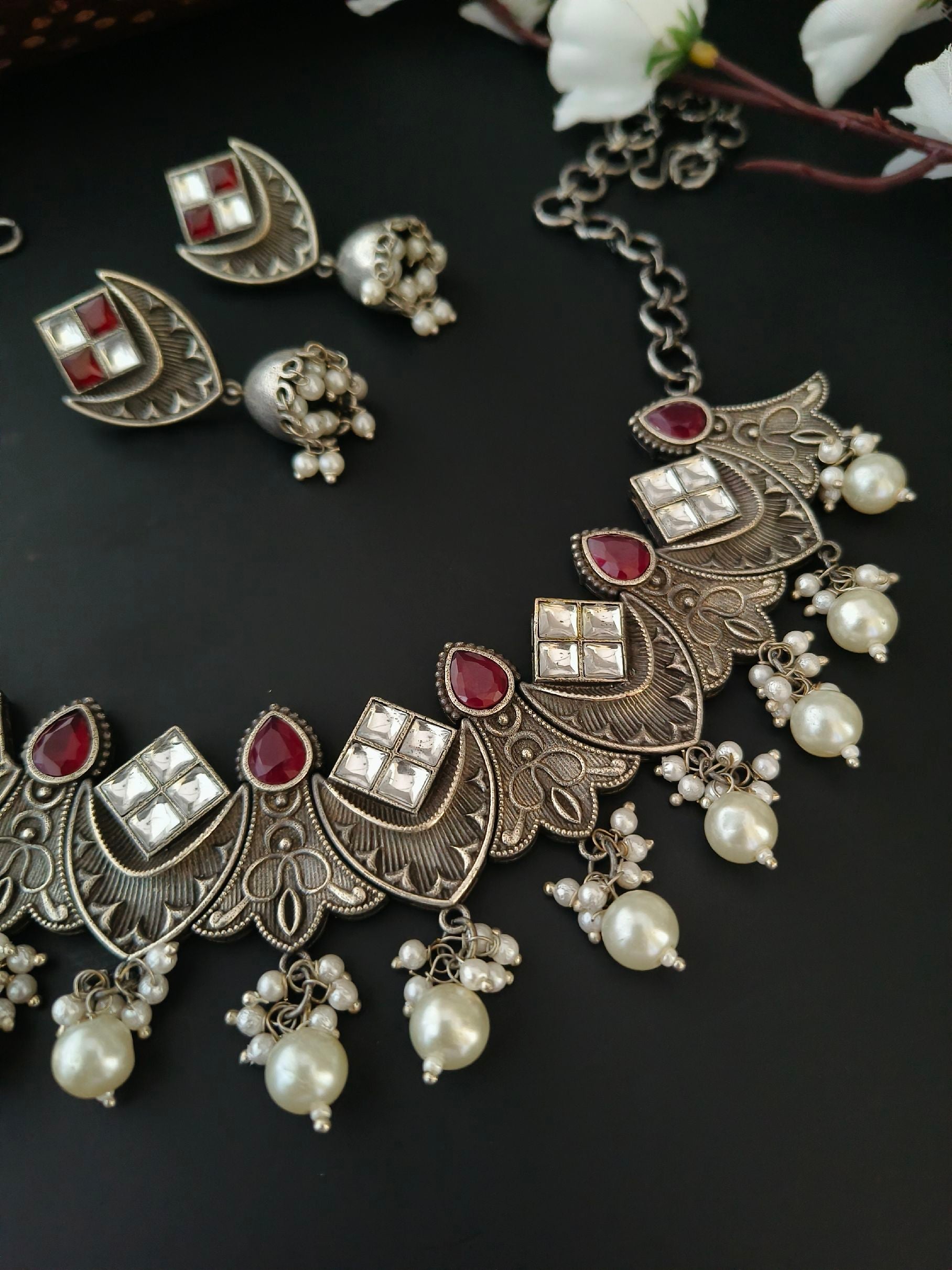 Oxidised Victorian Necklace Set for Women | Sarichka Fashion