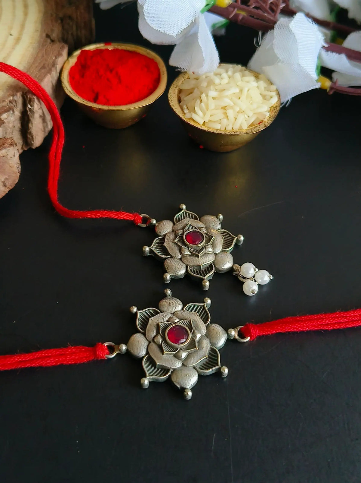 Oxidized Lotus Rakhi Combo for Bhaiya-Bhabhi | Sarichka Fashion