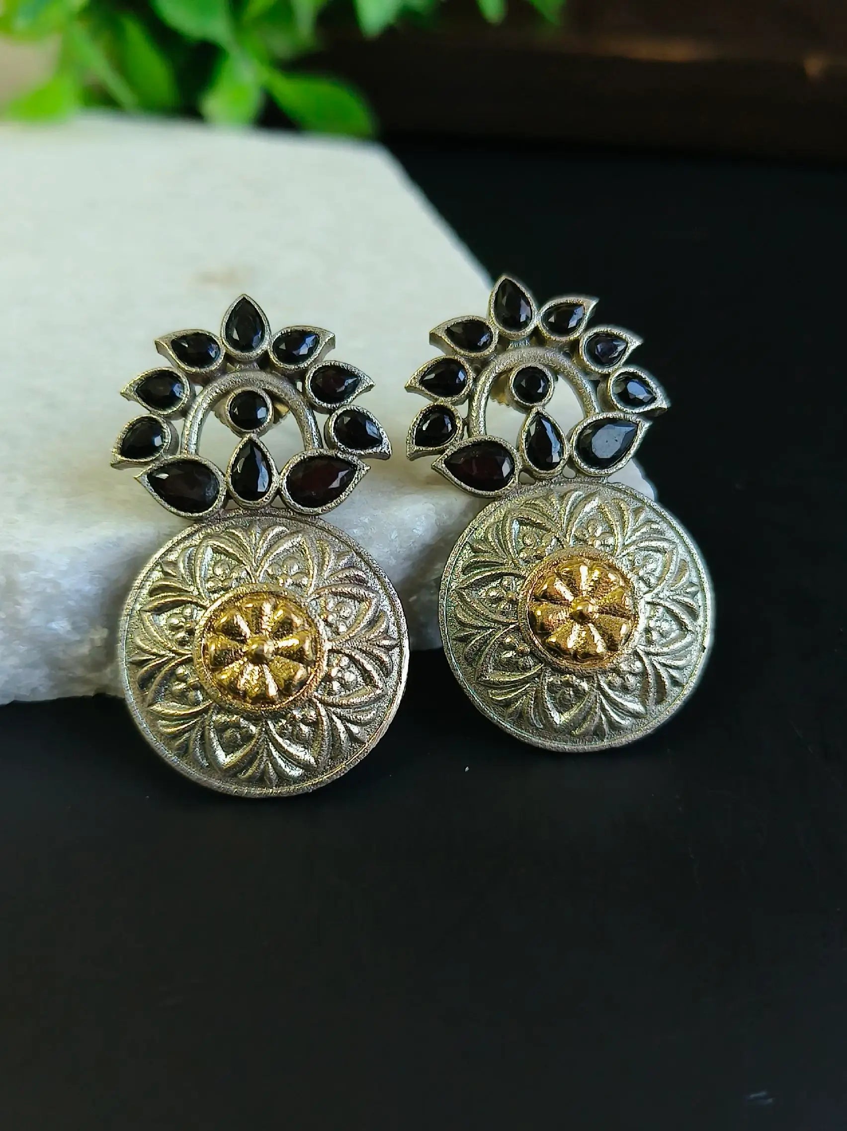 Dual Tone Oxidised Studs | Sarichka