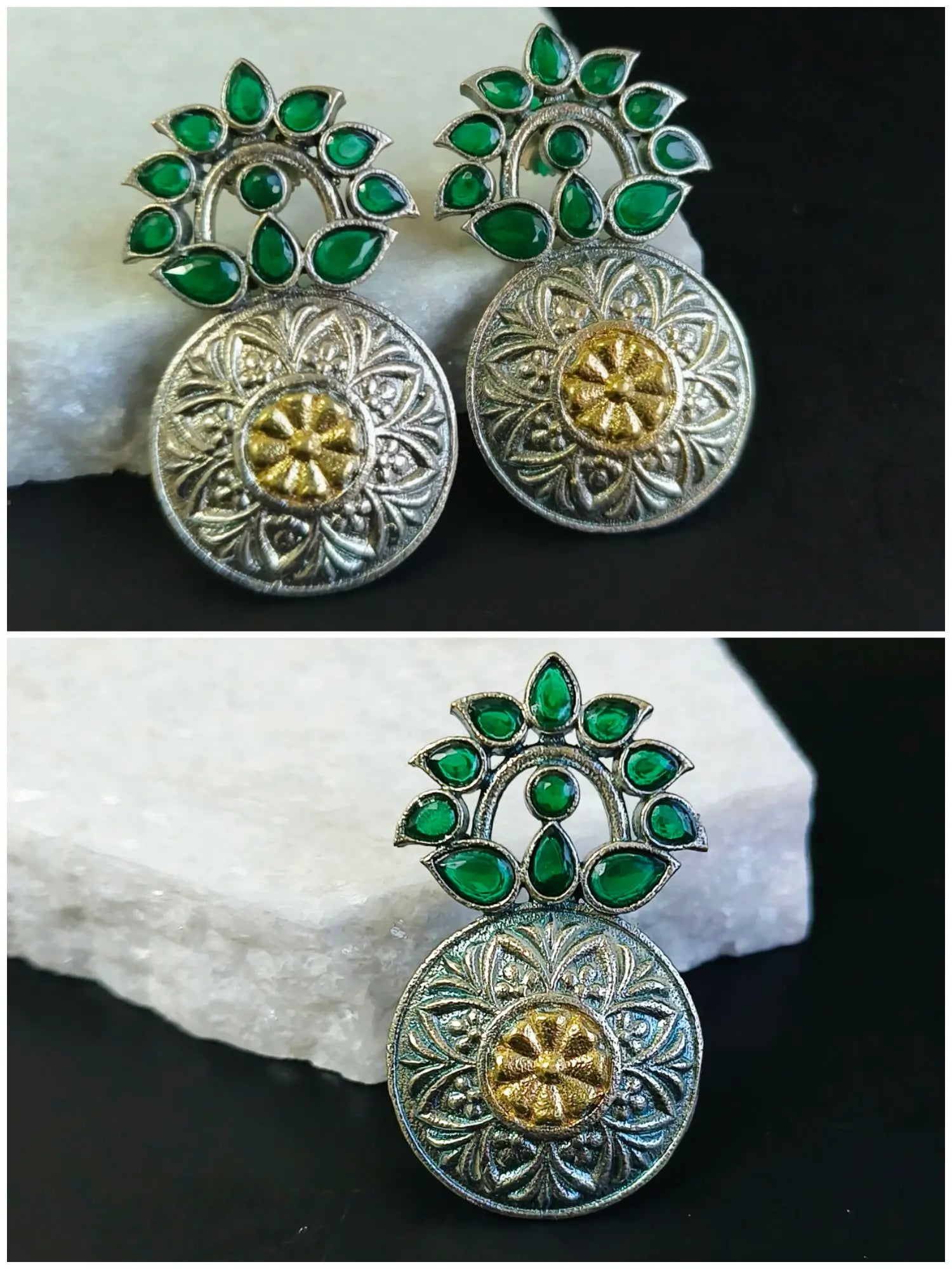 Dual Tone Oxidised Studs with Ring | Sarichka