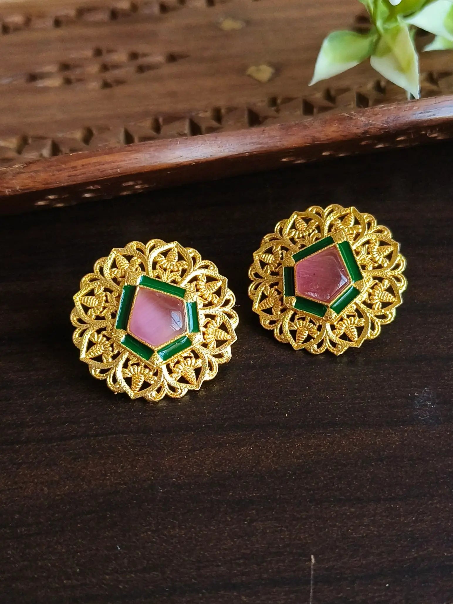 Enamel Hand-Painted Monalisa Golden Stud Earrings | Sarichka