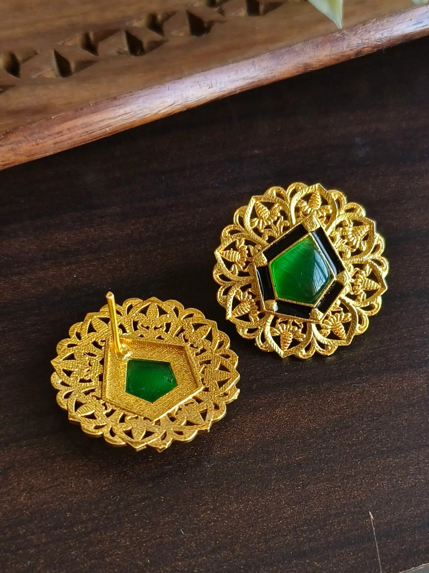 Enamel Hand-Painted Monalisa Golden Stud Earrings | Sarichka