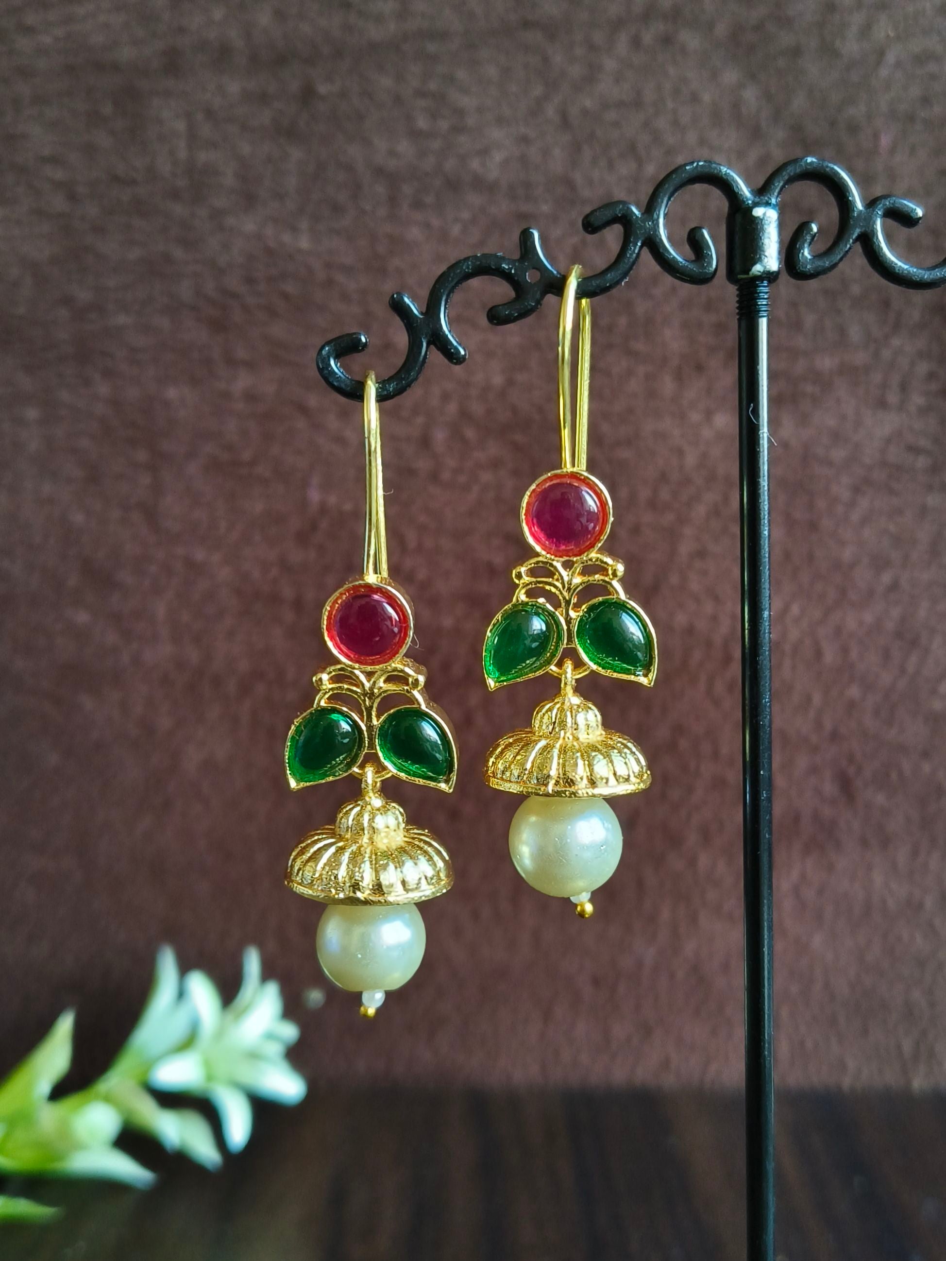 Elegant Golden Hook Earrings with Pearl Drops for Party Wear | Sarichka