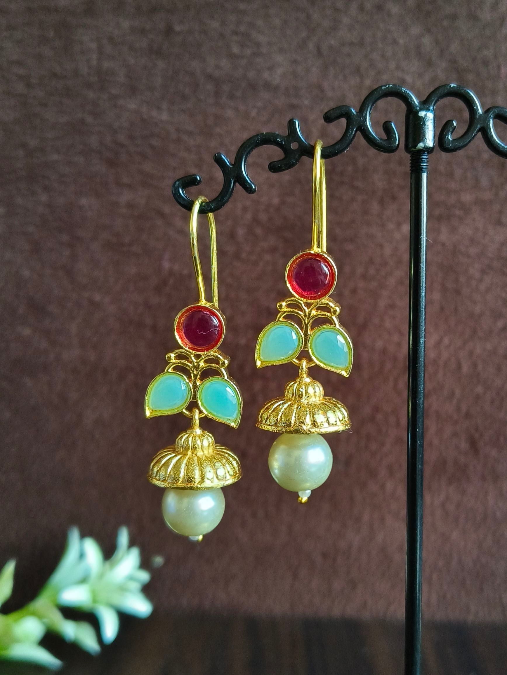 Elegant Golden Hook Earrings with Pearl Drops for Party Wear | Sarichka