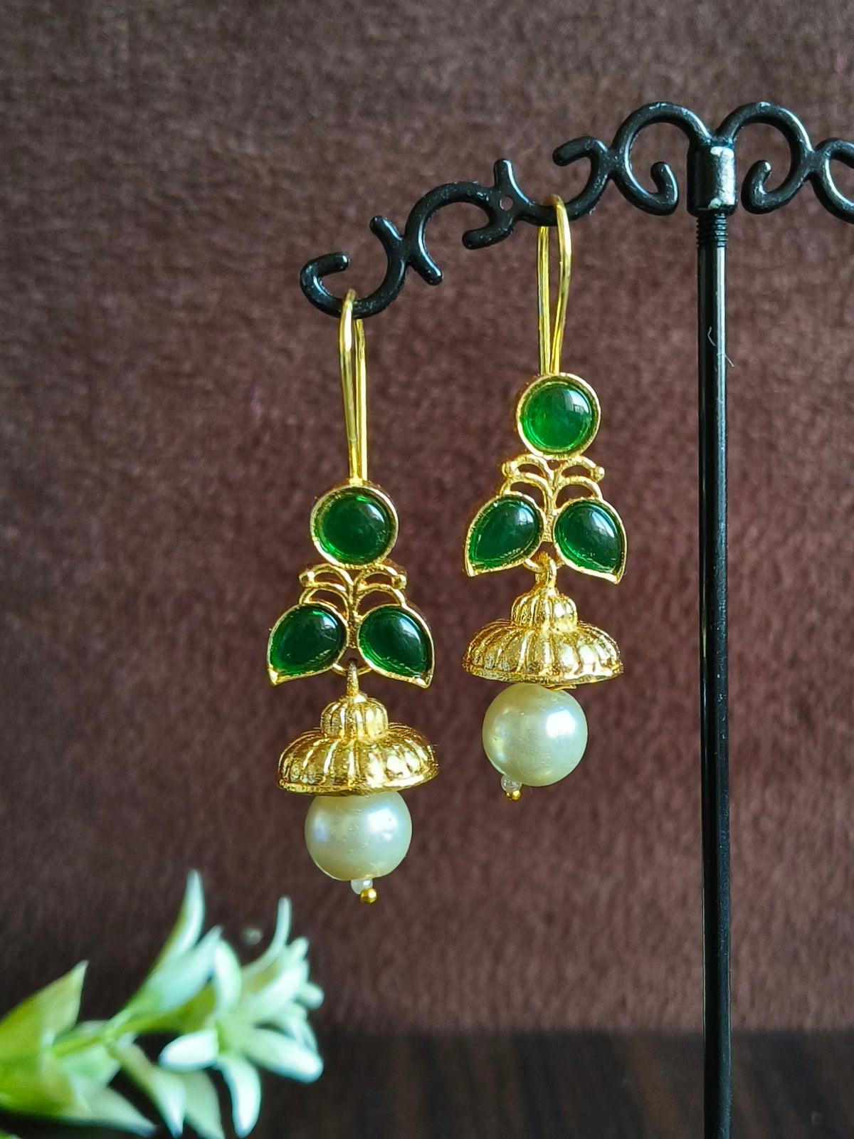 Elegant Golden Hook Earrings with Pearl Drops for Party Wear | Sarichka