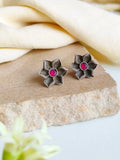 Oxidised Silver Floral Stud Earrings for Everyday Chic | Sarichka