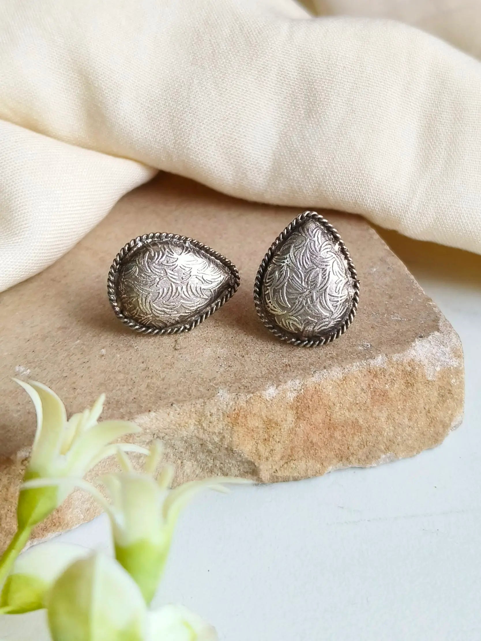 Silver-Plated Handcrafted Pan Stud Earrings for Daily Elegance | Sarichka