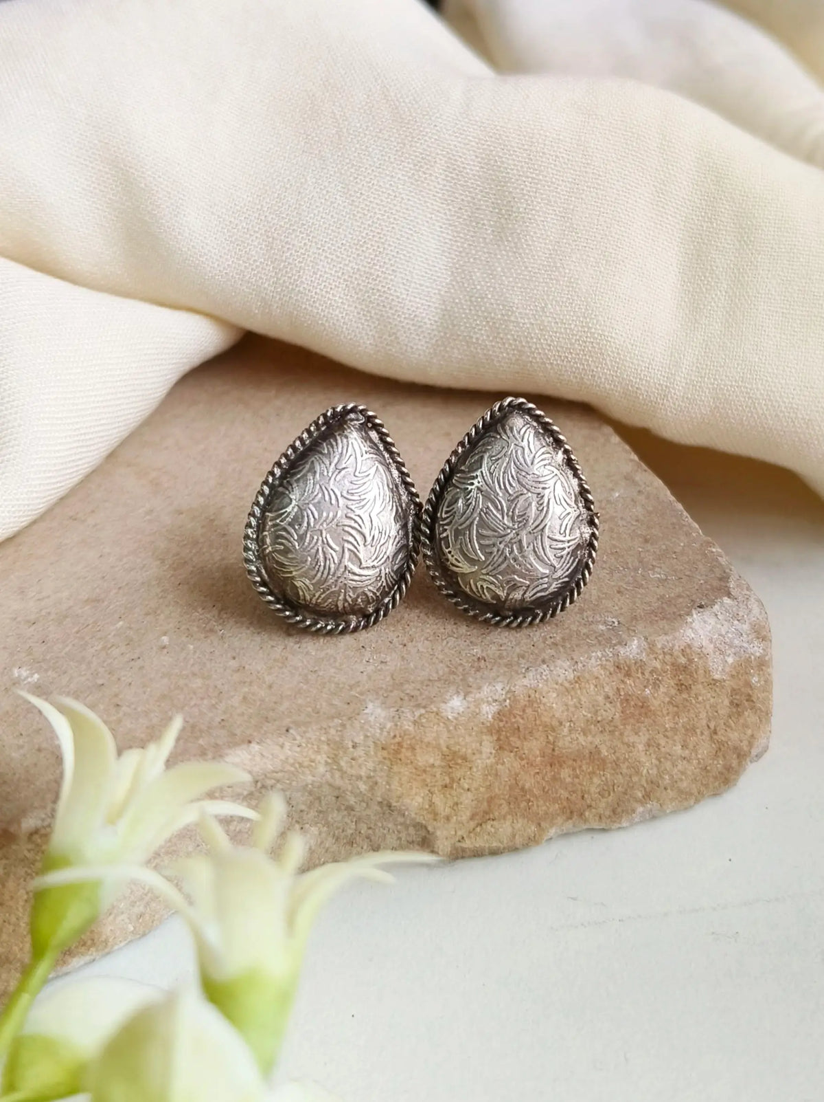 Silver-Plated Handcrafted Pan Stud Earrings for Daily Elegance | Sarichka