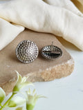 Handcrafted Antique Oxidised Silver Round Stud Earrings for Elegance | Sarichka