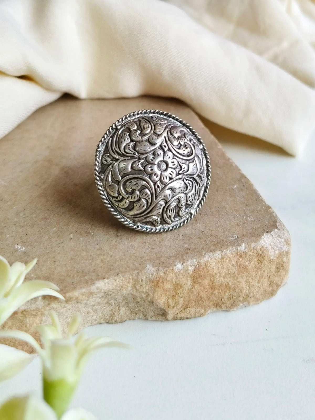 Handcrafted Adjustable Silver Look-Alike Ring with Timeless Elegance | Sarichka