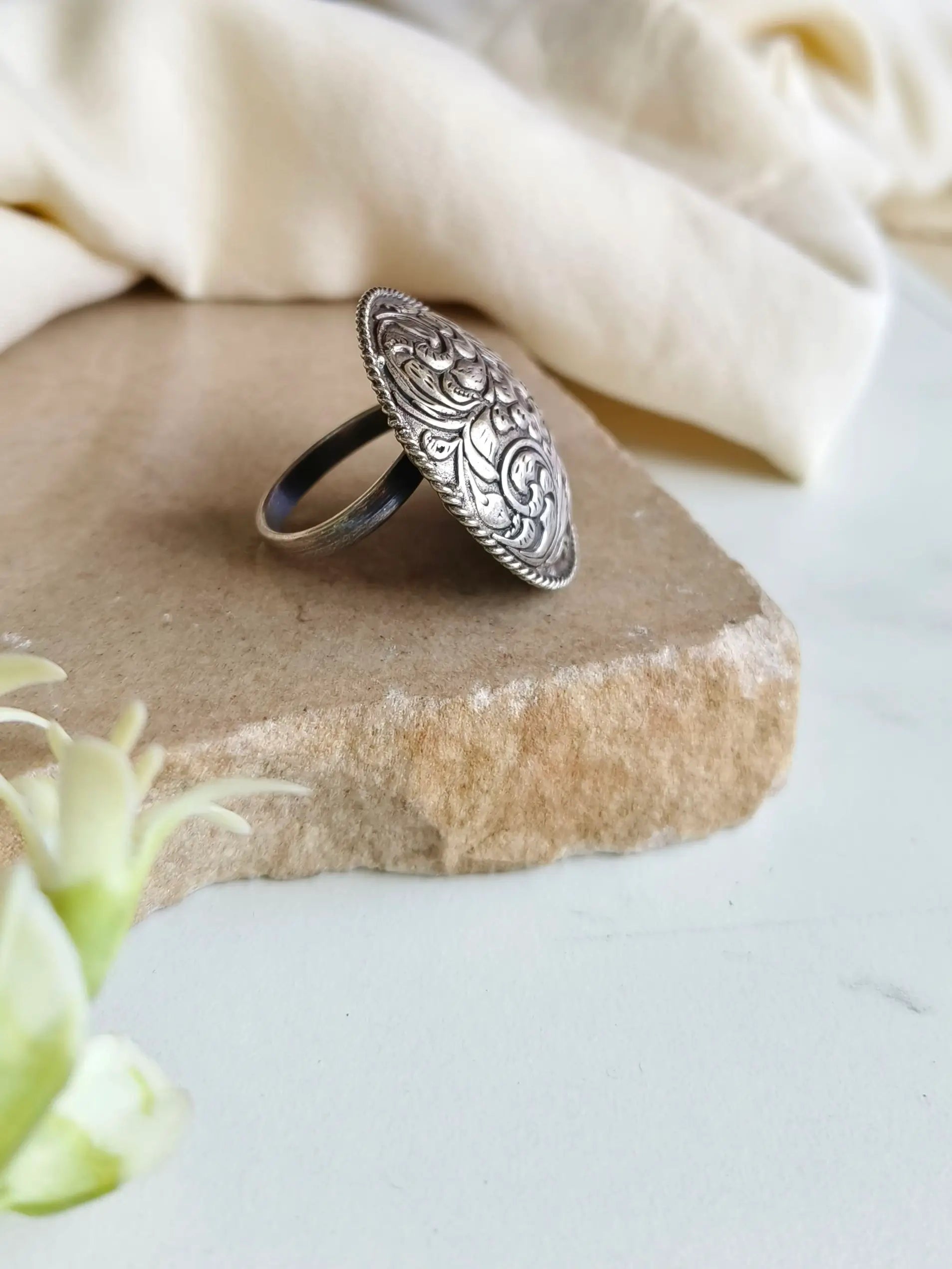 Handcrafted Adjustable Silver Look-Alike Ring with Timeless Elegance | Sarichka