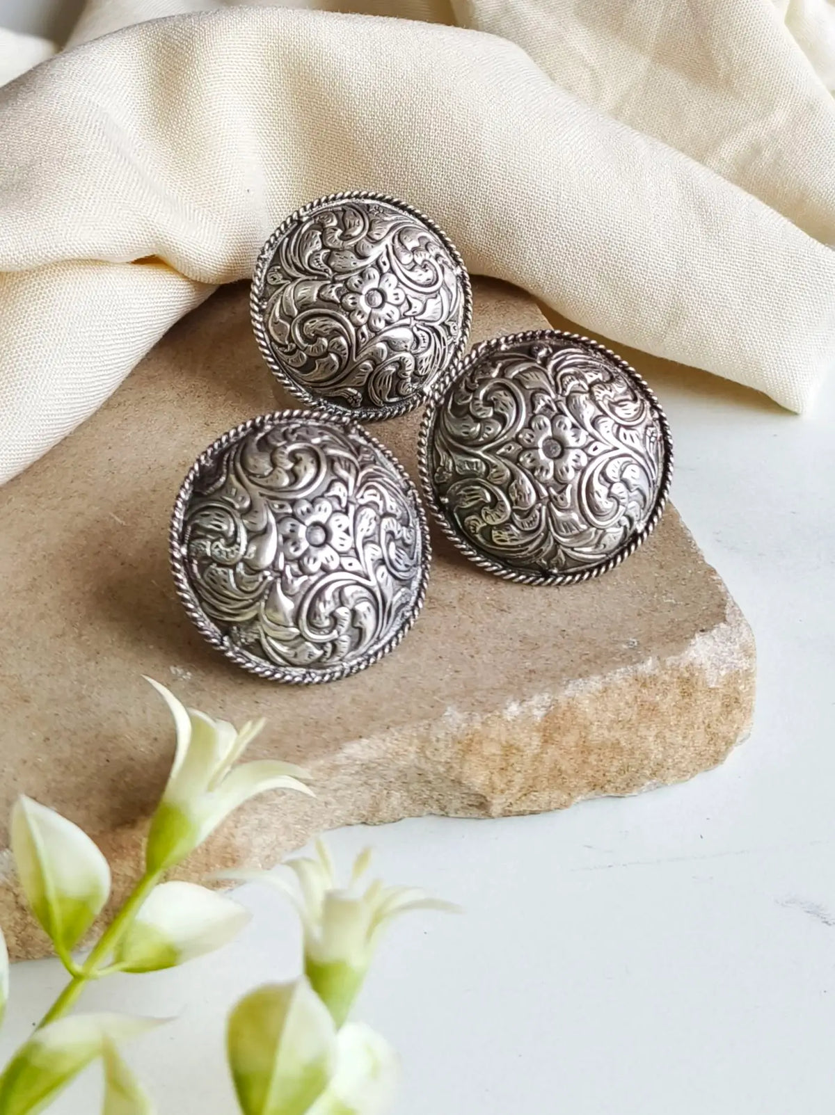 Silver Look-Alike Coin Round Earrings & Adjustable Ring Set | Sarichka