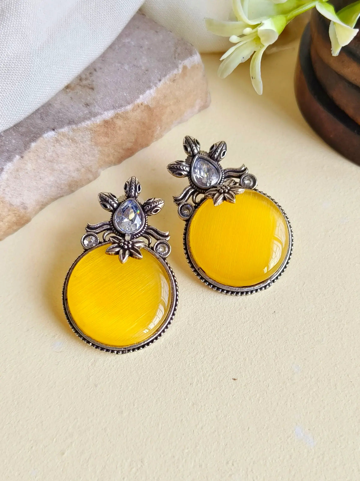 Oxidised Premium Monalisa Stone Stud Earrings for Casual Wear | Sarichka