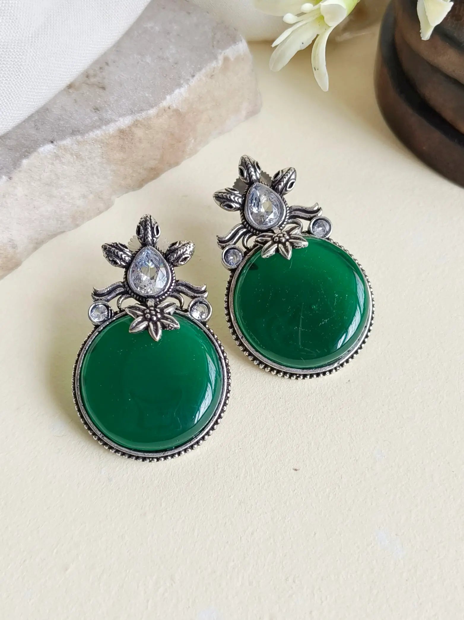 Oxidised Premium Monalisa Stone Stud Earrings for Casual Wear | Sarichka