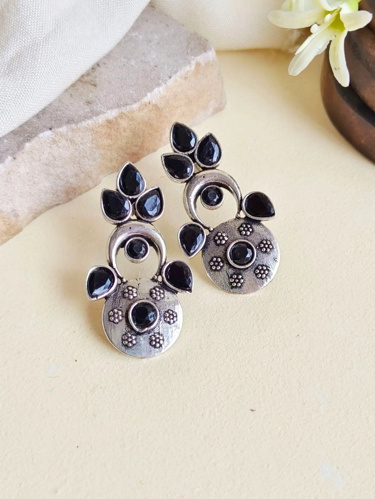 Elegant German Silver Stones Stud Earrings – Timeless Design | Sarichka