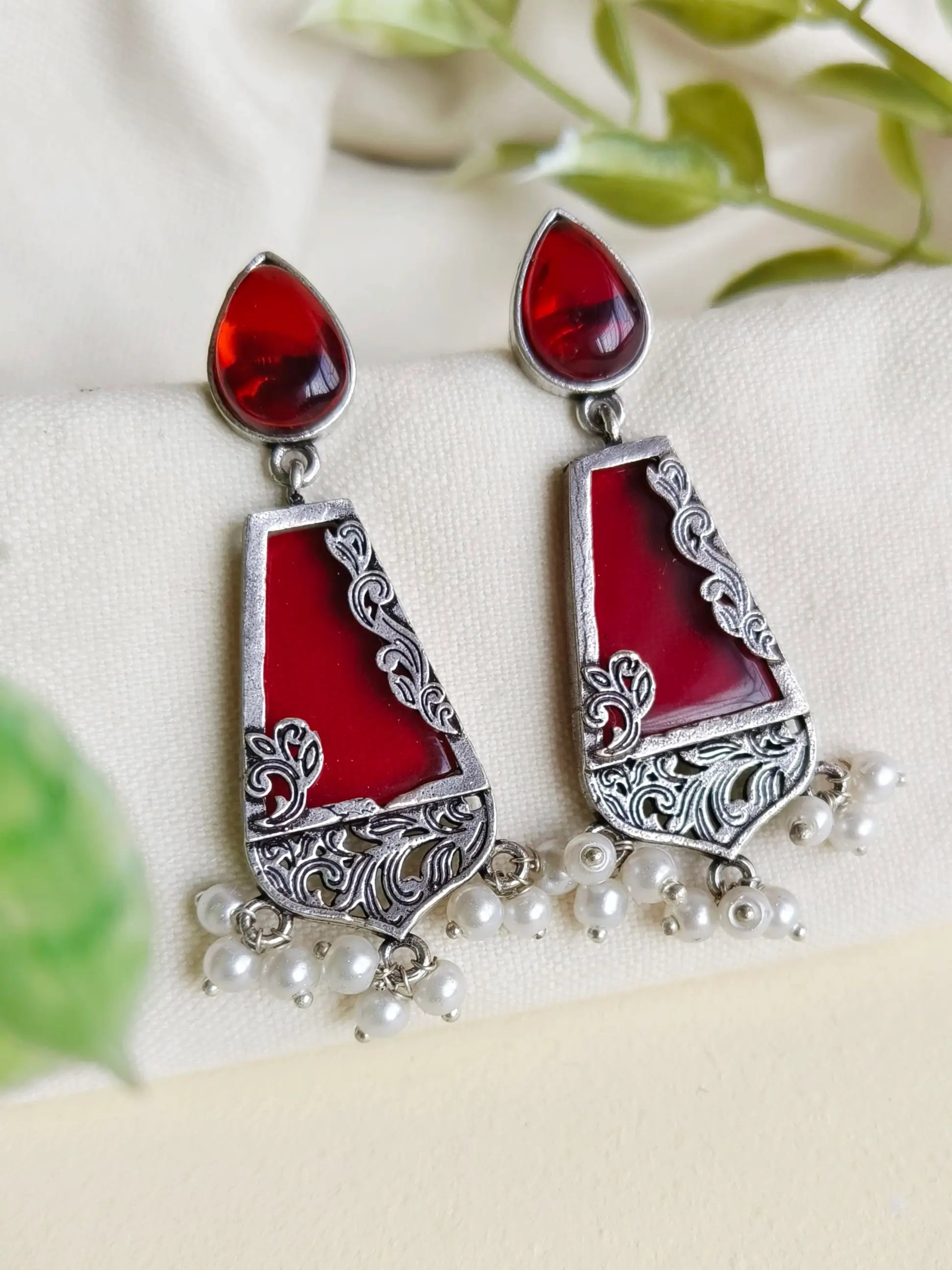 Designer Silver-Look Monalisa Dangler Earrings for Ethnic Wear | Sarichka